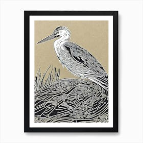 Egret Linocut Bird Art Print