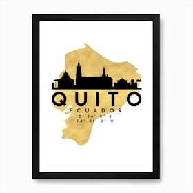 Quito Ecuador Silhouette City Skyline Map Art Print