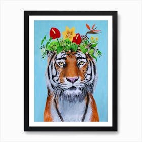 Frida Kahlo Tiger Orange In Blue 1 Art Print
