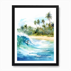 Surfing In A Wave On Anse Lazio, Praslin Seychelles 4 Art Print