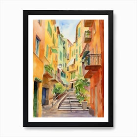 Genoa, Italy Watercolour Streets 3 Art Print