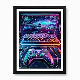 Neon Gamer Desktop Wallpaper Art Print