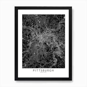 Pittsburgh Black And White Map Art Print