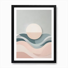 Seascape Moon - True Minimalist Calming Tranquil Pastel Colors of Pink, Grey And Neutral Tones Abstract Painting for a Peaceful New Home or Room Decor Circles Clean Lines Boho Chic Pale Retro Luxe Famous Peace Serenity Art Print