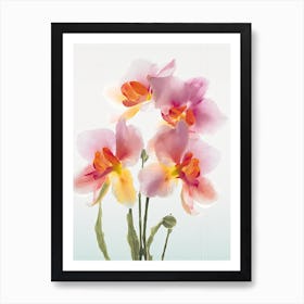 Orchids Flowers Acrylic Painting In Pastel Colours 8 Art Print