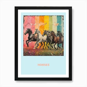 Horses Galloping Rainbow Poster 2 Art Print