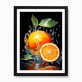 Tangerine In Watercolor Technique Vintage Look Broken Glass Effect Art Print