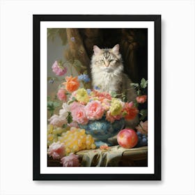 Rococo Painting Of A Cat With Fruit 2 Art Print