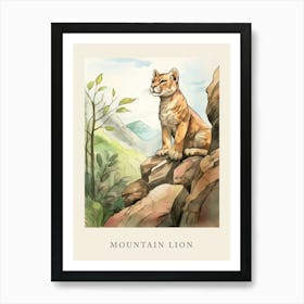 Beatrix Potter Inspired  Animal Watercolour Mountain Lion 3 Art Print