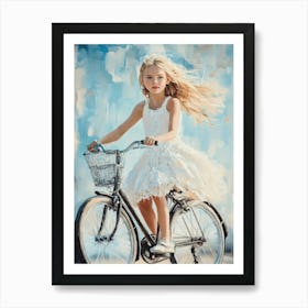 Little Girl Riding A Bike Art Print