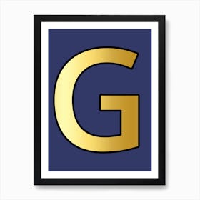 Letter G Gold Alphabet Deep Blue Art Print