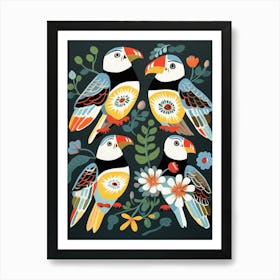 Folk Style Bird Painting Puffin 3 Art Print