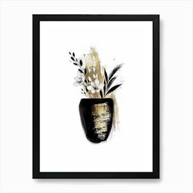 Black And Gold Floral Painting 1 Art Print