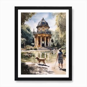 Painting Of A Dog In Parque Del Retiro, Spain In The Style Of Watercolour 03 Art Print