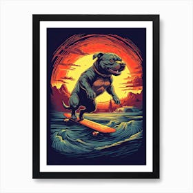Staffordshire Bull Terrier Dog Skateboarding Illustration 3 Art Print