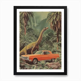 Dinosaur & A Retro Car Collage 3 Art Print