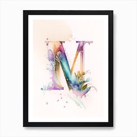 M, Letter, Alphabet Storybook Watercolour 3 Art Print