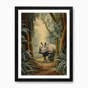 Rhino In The Trees At Dawn 1 Art Print