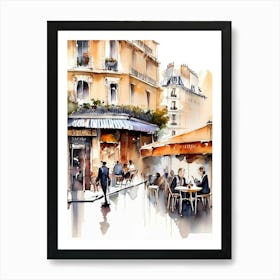 Paris city, passersby, cafes, apricot atmosphere, watercolors.3 Art Print