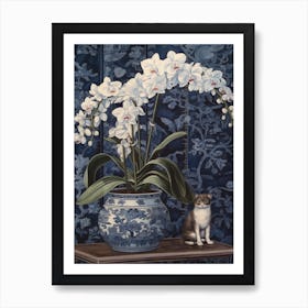 Orchids With A Cat 2 William Morris Style Art Print