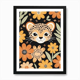 Floral Cute Baby Leopard Nursery (19) Art Print