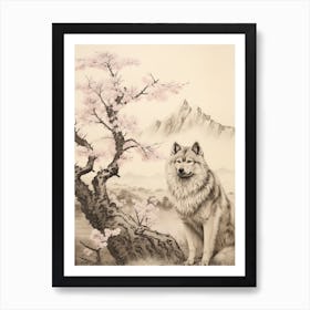 Japanese Wolf Vintage Style 3 Art Print