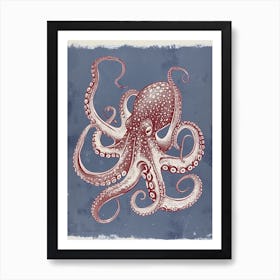 Octopus Linocut Style With Aqua Marine Plants 3 Art Print