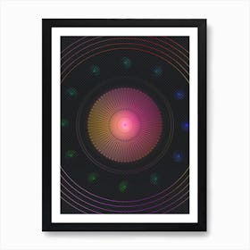 Neon Geometric Glyph in Pink and Yellow Circle Array on Black n.0211 Art Print