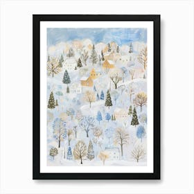 Winter Village. Pastel Gouache Christmas. Nursery Art Print