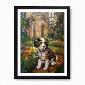 Painting Of A Dog In Central Park Conservatory Garden, Usa In The Style Of Gustav Klimt 01 Art Print