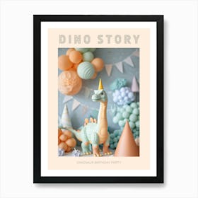 Muted Pastel Toy Dinosaur Birthday Party Poster Art Print