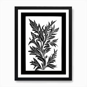 Summer Savory Leaf Linocut 2 Art Print