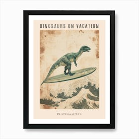 Vintage Plateosaurus Dinosaur On A Surf Board Poster Art Print