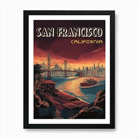 San Francisco Skyline with Golden Gate Bridge Poster Art Print