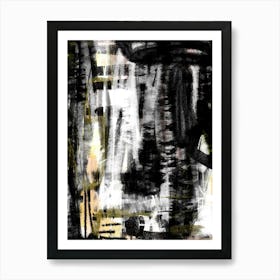 MANTRA- Abstract Black and White, and yellow, orange, tiger, jungle, rustic, Art Print.  Art Print