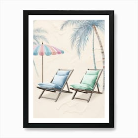 Beach Chairs And Umbrella Art Print