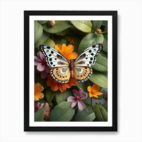 Butterfly On Flowers Art Print