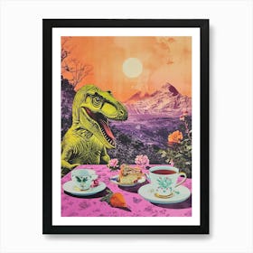 Retro Dinosaur Tea Party 2 Art Print