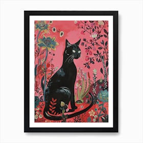 Floral Animal Painting Cat 1 Art Print