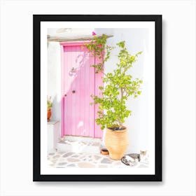 Rustic Pink Door In Paros Art Print