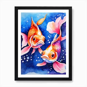 Twin Goldfish Watercolor Painting (2) Art Print