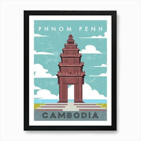 Phnom penh, Cambodia — Retro travel minimalist poster Art Print