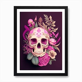 Skull With Mandala Patterns 1 Pink Botanical Art Print