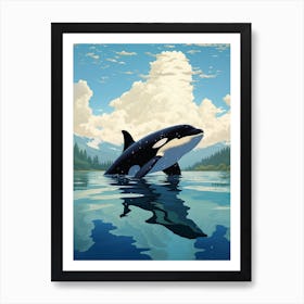 Orca Whale Swimming In The Water With Clouds Art Print