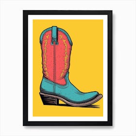 Cowgirl Boots Bright Colours Illustration 2 Art Print
