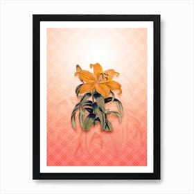 Thunberg's Orange Lily Vintage Botanical in Peach Fuzz Tartan Plaid Pattern n.0081 Art Print