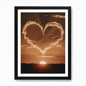 Heart Shaped Clouds At Sunset Art Print