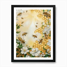 Bees And Flowers Art Print