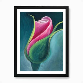 Rosebud - Anton Maliar red pink green vertical flower floral rose hand painted living room bedroom Art Print