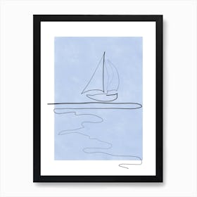 One Line Sailboat On The Water Art Print